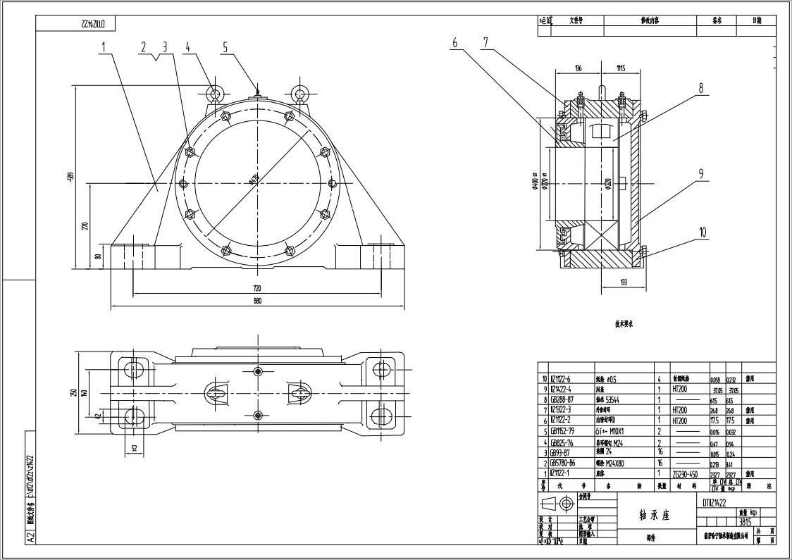 DTIIZ1422皮帶機專用軸承座通軸自由端適配軸承型號22244